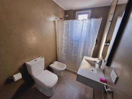 a bathroom with a toilet and a sink and a mirror at Espectacular departamento en Palermo in Buenos Aires