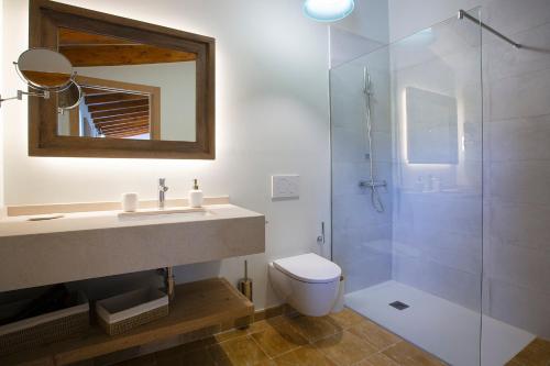 a bathroom with a shower and a sink and a toilet at Agroturisme Vistalegre Nou in Manacor