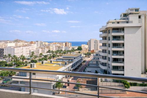 a view of the city from the balcony of a building at La Loma in Águilas