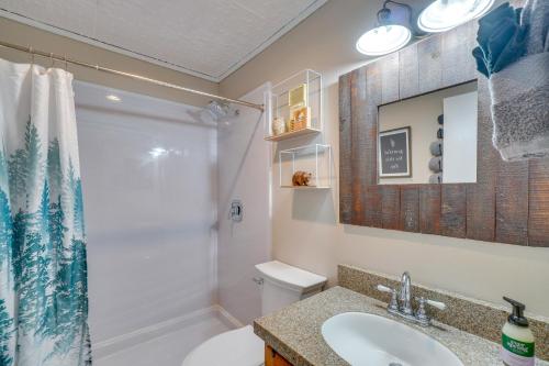 a bathroom with a sink and a toilet and a shower at Studio about 3 Mi to Great Smoky Mountain Natl Park! in Gatlinburg