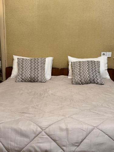 a large white bed with two pillows on it at Vintage Stile in Ganja