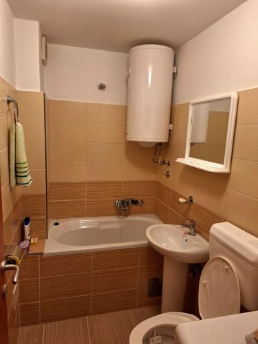 a bathroom with a tub and a toilet and a sink at Apartment Harmony in Plužine