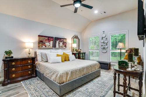 a bedroom with a bed and a ceiling fan at Backyard Bungalow w/ Pool & Country Views in Argyle