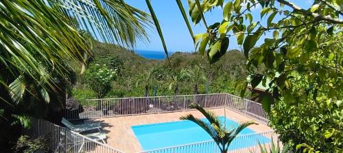 a swimming pool with a view of the ocean at Habitation Colas in Pointe-Noire