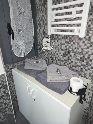a bathroom with a sink and towels on a counter at Casa GiuBarElla in Vanzago