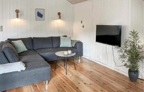 a living room with a couch and a tv at Beautiful Home In Nexø With Sauna in Vester Sømarken