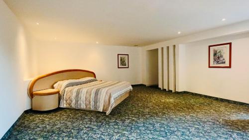 a hotel room with a bed in the corner at Hotel Altum Business in Toluca