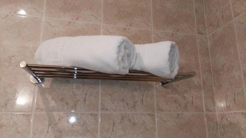 two towels on a towel rack in a bathroom at Hotel La Bolera in Vinaròs