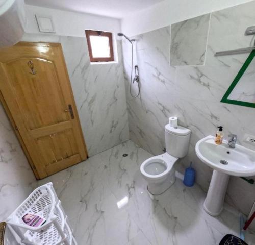 a bathroom with a toilet and a sink at Eco Camping Valbone in Valbonë