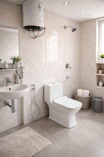 a bathroom with a toilet and a sink and a mirror at OPO Premier Marvel in Jaipur