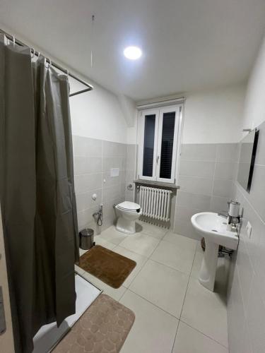 a bathroom with a shower and a toilet and a sink at Villa Luigia in Gerenzano