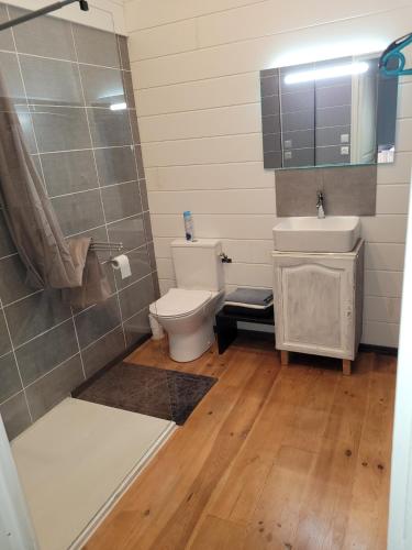 łazienka z toaletą, umywalką i prysznicem w obiekcie chambre zen w mieście Condé-sur-Noireau