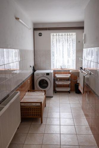 a bathroom with a washing machine and a sink at Apartment Sučany 3 in Sučany