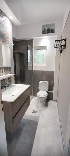 a bathroom with a sink and a toilet at Catamaran Corfu Aparthotel in Acharavi