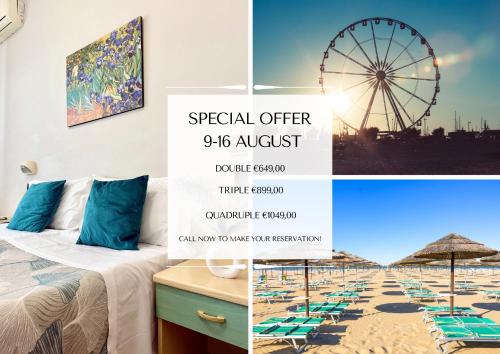 a flyer for a special offer on a beach with a ferris wheel at Hotel B&B Ardea Rimini in Rimini