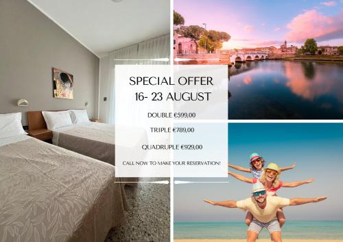 a collage of photos of a hotel room with a man and a woman standing at Hotel B&B Ardea Rimini in Rimini