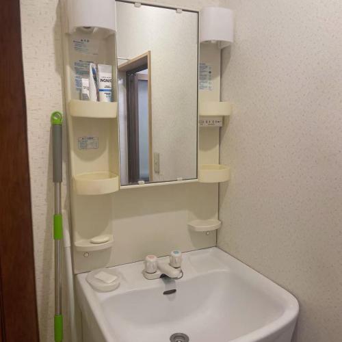 a bathroom with a white sink and a mirror at 独栋日式别墅巴士直达迪斯尼 in Tokyo