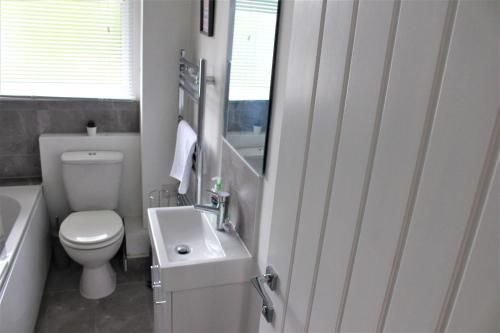 a bathroom with a white toilet and a sink at K Suites - Station Road 2 in Hinckley