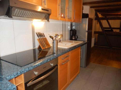 une cuisine avec un évier et un plan de travail dans l'établissement Gîte Pinot, à Beblenheim