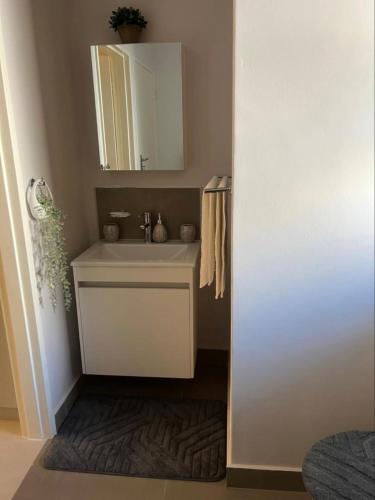 a bathroom with a sink and a mirror at Naledi Inn in Gaborone