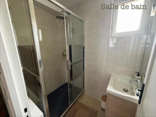 a bathroom with a shower and a sink at Appartement paisible in Limoges