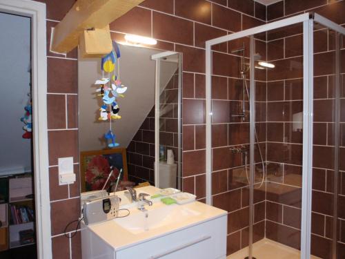 a bathroom with a sink and a shower at B&B chez Nicole in Montaut