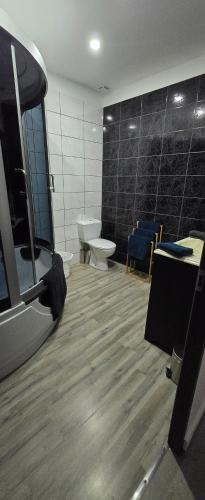 a bathroom with a toilet and a sink at Lauberge de Villeron in Savigny-en-Revermont