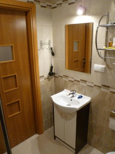 a bathroom with a sink and a mirror at Energy House in Jasło