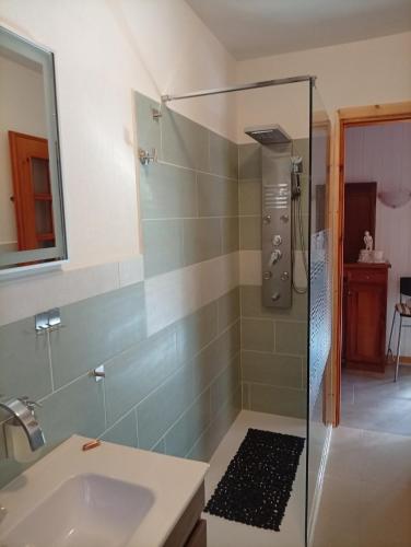 a bathroom with a shower and a sink at Remig Ranch CIR 0001 in Challand Saint Victor