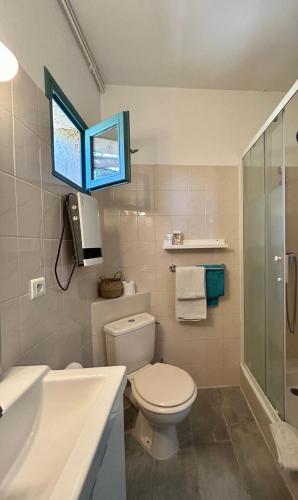 a bathroom with a toilet and a sink and a shower at La cerisaie in Montpellier