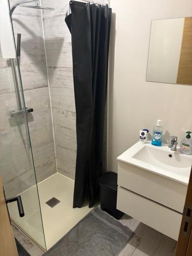 a bathroom with a shower and a sink at Charmant appartement entre mer et vignes in Portel-des-Corbières