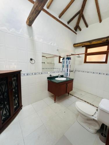a bathroom with a toilet and a sink at Hacienda Campestre Oasis de la Villa in Villa de Leyva