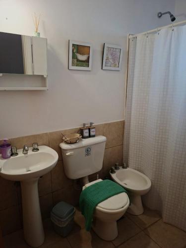 a bathroom with a toilet and a sink and a shower at Barrio Aeropuerto 1 in RSA
