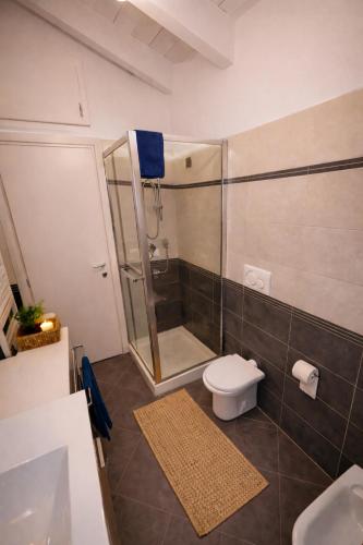 a bathroom with a shower and a toilet in it at Mansarda Polpetta in Corsico