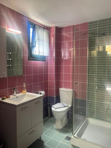 a bathroom with a toilet and a sink and a shower at Villa Elli in Limenas