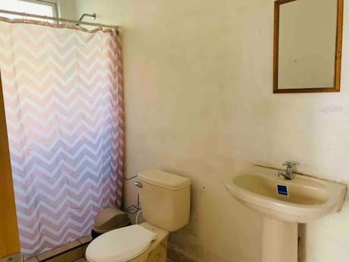 a bathroom with a toilet and a sink at Hostal Inmaculada in Concepción de Ataco