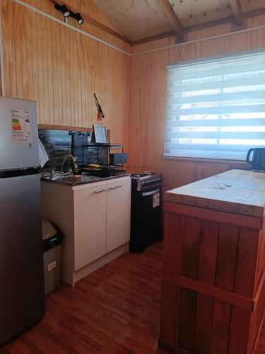 a kitchen with a sink and a counter top at cabaña zoila N in Coñaripe