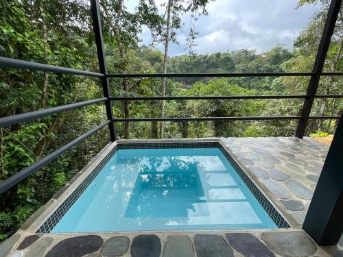 a plunge pool on the deck of a tree house at Cascada Elysiana in Platanillo