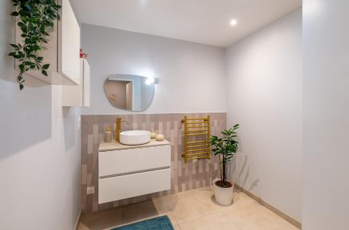a bathroom with a sink and a mirror at Appartement la Perle in Ambérieu-en-Bugey