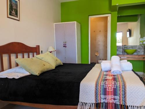 a bedroom with a bed with a black and green wall at Hotel Munay La Quiaca in La Quiaca