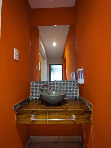a bathroom with a sink and a mirror at Hotel Munay La Quiaca in La Quiaca