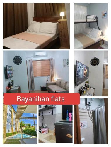 a collage of photos of a bedroom and a bed at Bayanihan flats Condo in Pajak
