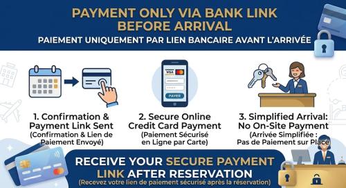 a poster showing the benefits of a payment only va bank link before arrival at Charming beachfront studio in Bora Bora