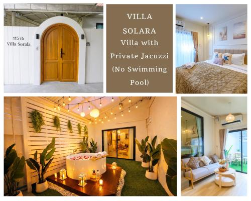 a collage of four pictures of a hotel room at Villa Luna and Villa Solara in Koh Samui