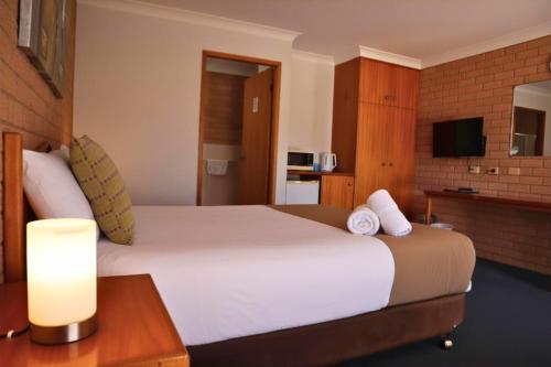 a hotel room with a large bed and a television at Golden Chain Aalana Motor Inn in Cowra