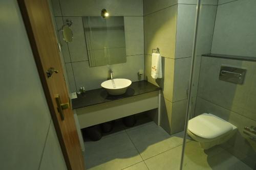 a bathroom with a sink and a toilet at Royal Casa Cochin in Cochin