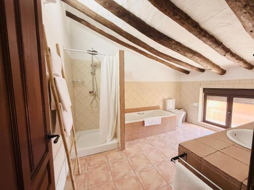 a bathroom with a shower and a sink and a tub at Casa Luisa Archivel in Archivel