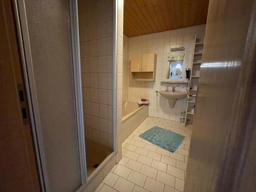 a small bathroom with a shower and a sink at Ferienwohnung im Steinachtal in Nagold