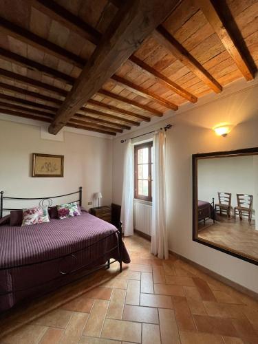 a bedroom with a bed and a large mirror at Agriturismo Il Fornello in Volterra