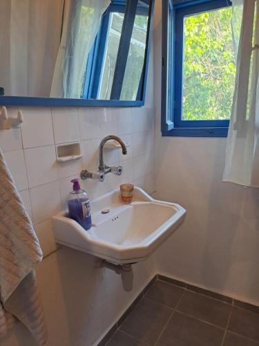 a bathroom with a sink and a window at Amit house in Pardes H̱anna